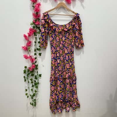 Mister Zimi Womens Ruffle Midi Dress Size 14 Floral / Multicoloured 