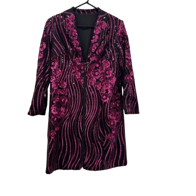 STUNNING PINK AND BLACK SEQUINNED COAT. SIZE 12