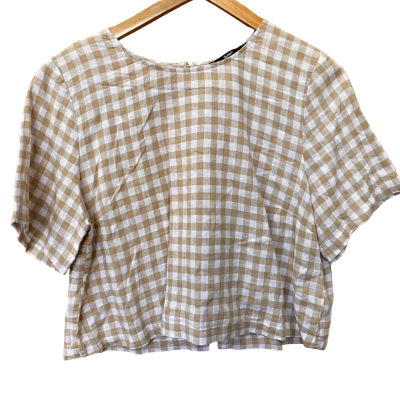 Sportsgirl Beige/White Gingham Cropped Top Size 8