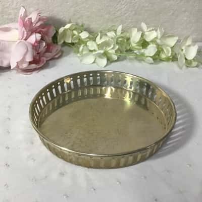 Decorative Etched Grape Vine Pattern Round Metal Serving Tray