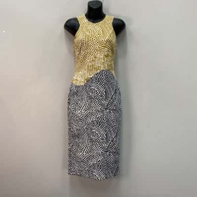 H&M Womens  Size S Midi Pattern Dress Black  / Mustard / White 