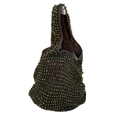Mocha Womens Beaded Shoulder Bag Brown / Green 