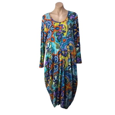Orientique Womens Size 14 Multicoloured Pattern Long Sleeve Midi Dress