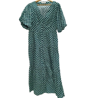 Serafina navy blue and turquoise cotton dress, Size M