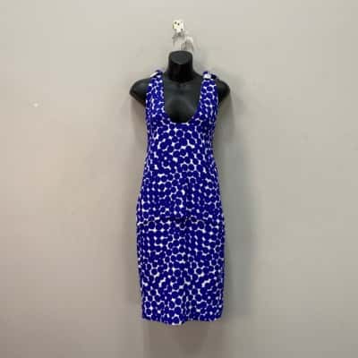Scanlan Theodore Womens  Size 12 Midi Dress Blue / Polka Dot / White 