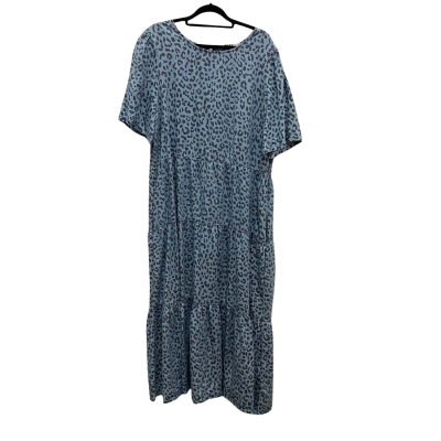 BNWT Sass Womens Size 14 Blue/Black Casual/Short Sleeve Midi Tiered Dress RRP $99.95