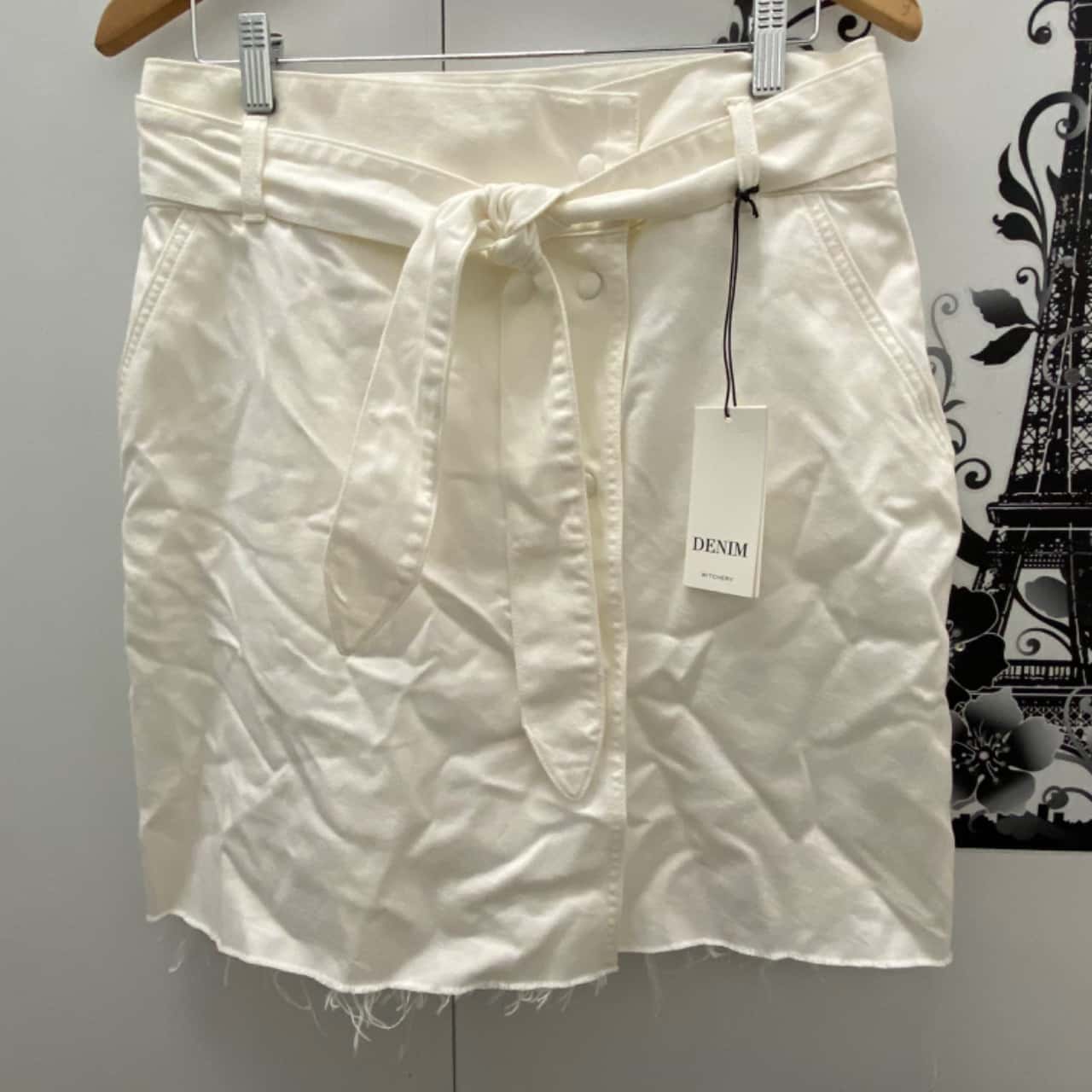 Womens WITCHERY Tie Waist Cream Denim Skirt Brand New(s)