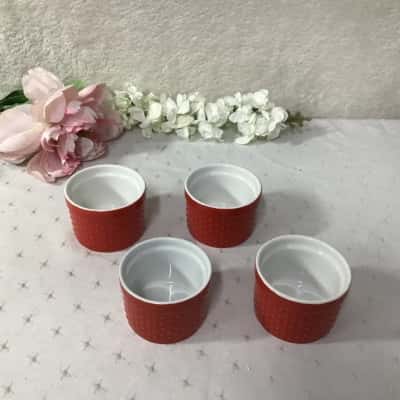 Will & Jess White / Red Raised Dots Set of 4 Small Round Ramekin Dishes