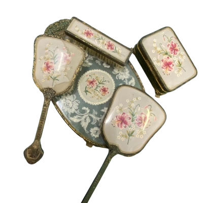 Vintage brass and petit point vanity/ dressing table set