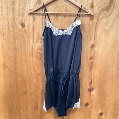 Oroton Black/Cream Lace Detail Teddy Camisole Size M