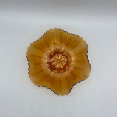 Vintage 'Dugan Cosmos' Marigold Carnival Glass Bowl [B#06]