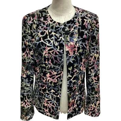 Tahari Womens  Size 8 Black With Sparkle Sequence & Embroidery Blazer  