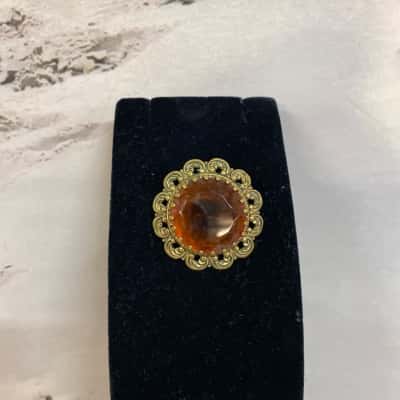Vintage Amber Stone Gold Tone Brooch 