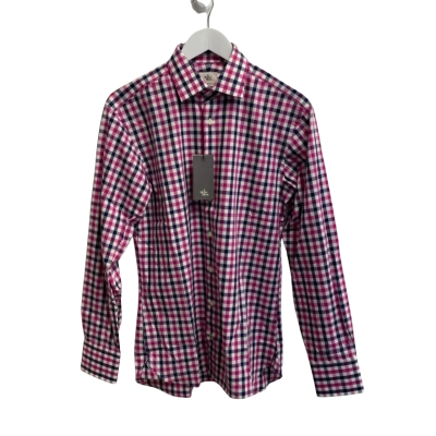 3 WISE MEN Mens Size 38 Business Shirt Checked / Grey / Pink  