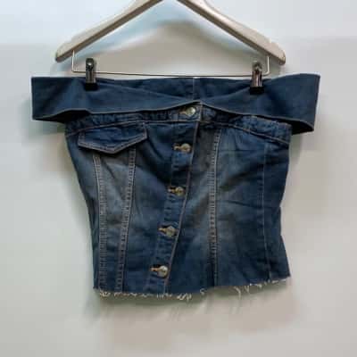 BNWT ZARA Denim Off Shouler Top Size S Womens 