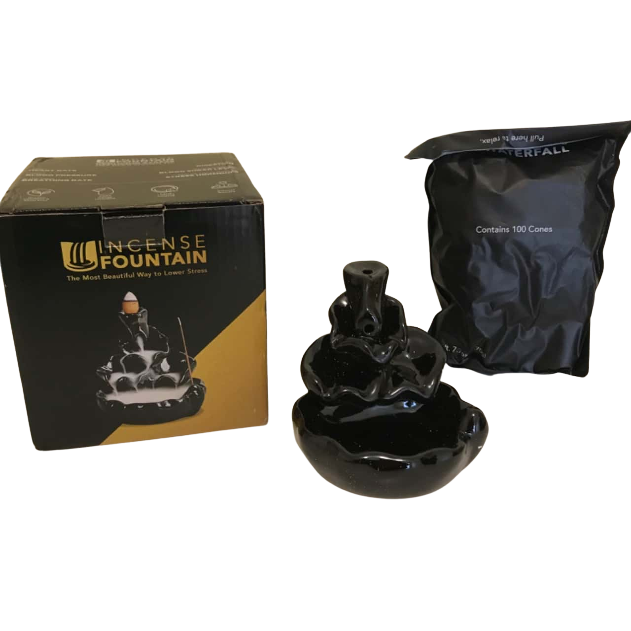 BNIB Black Incense Fountain with 100 Cones (s)