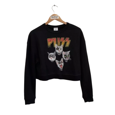 Ascolour Kiss Parody “Puss” Womens  Size S Cropped Jumper Black  / Multicoloured 