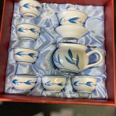 Vintage Japanese blue and white porcelain set