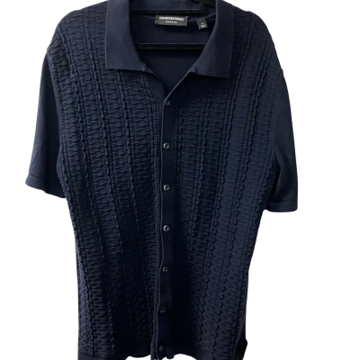 Country Road Men's Size M Silk/Cotton Trophy Polo Short-Sleeve Shirt in Navy Blue 