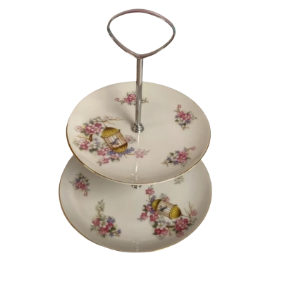 Vintage Look 2-Tiered Porcelain Cake Stand - Made in Japan