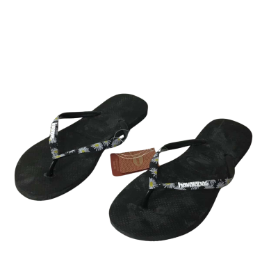 Havaianas Womens Size 39-40 Black / White Floral Pattern Slim Strapped Thongs