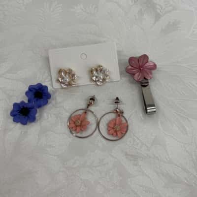  Gorgeous Flower Collection of Costume Earrings & Flower Clip  