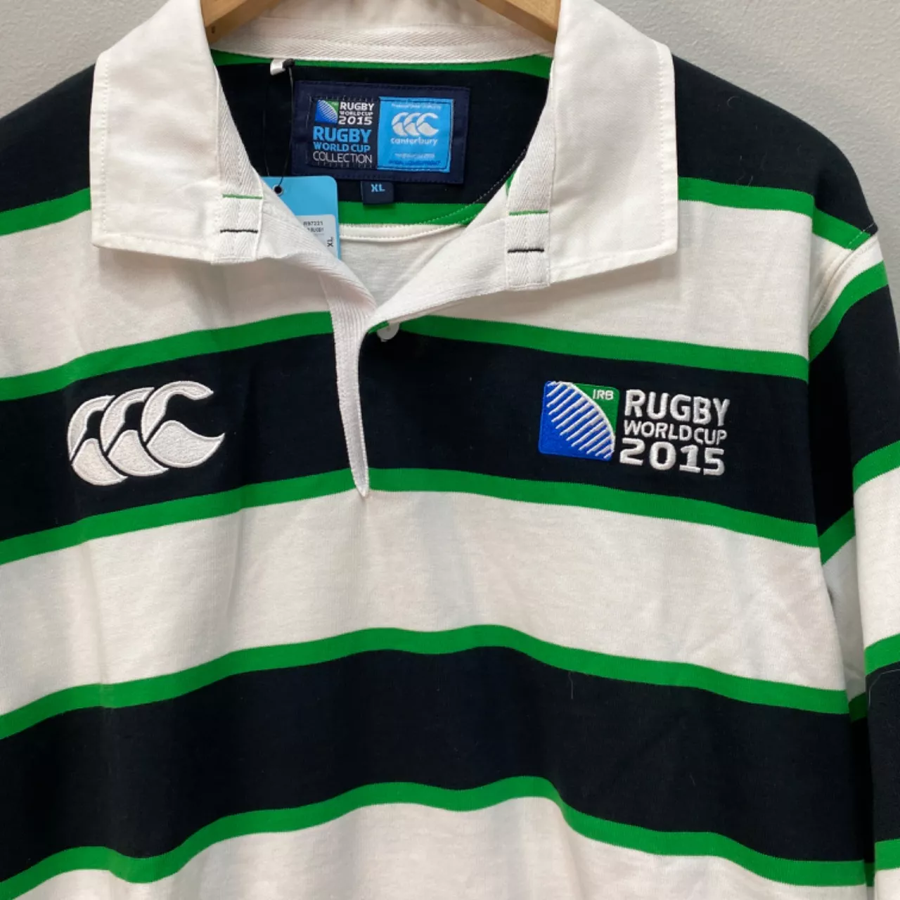 Maillot De Rugby Canterbury - Coupe Du Monde 2015 - Heineken Vert Rayé - Homme L