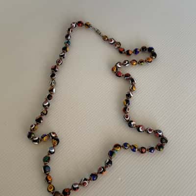 Vintage Murano Millefiori Glass Bead Necklace - Hand-knotted Opera Length