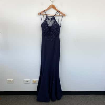 Bariano Navy Blue Embellished Evening Maxi Dress  Size 10 
