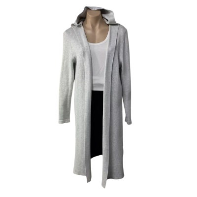 Forever New Womens Size M Pale Grey Open Longline Hooded Cardigan 