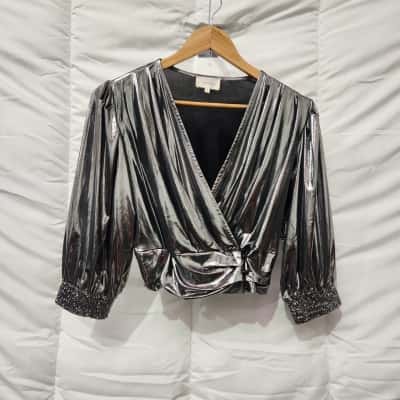 Leonard St Womens  Size 6 3/4 Sleeve Shirt Silver 