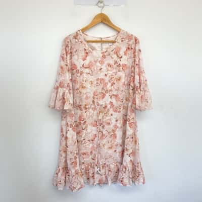 Forever New Vintage Flourish Botanical Molly Frill Sleeve Curve Dress  Size 18