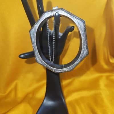 Unisex Vintage Silver Stamped Bracelet w/ Safety Chain