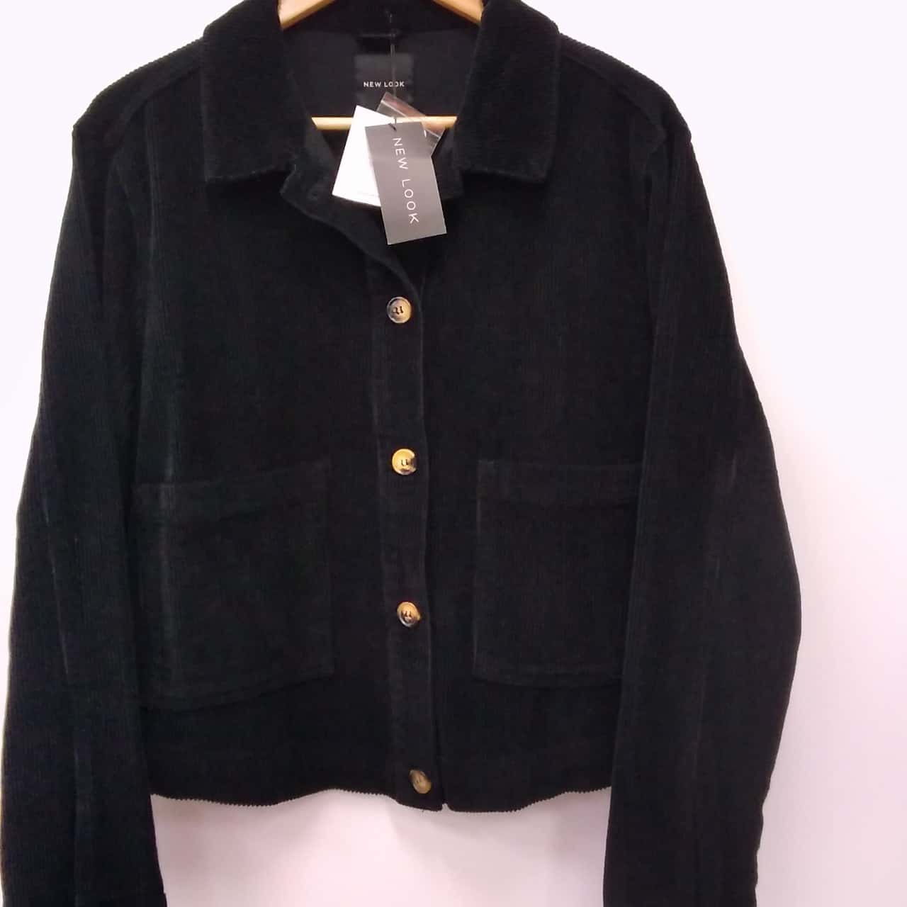 RRP 55 NEW LOOK Womens 16 Black Cord Jacket (03, 152)(s)