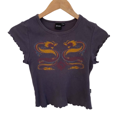 Ghanda Womens  Size XS Cropped Top / Short Sleeve Top Grey / Pattern 