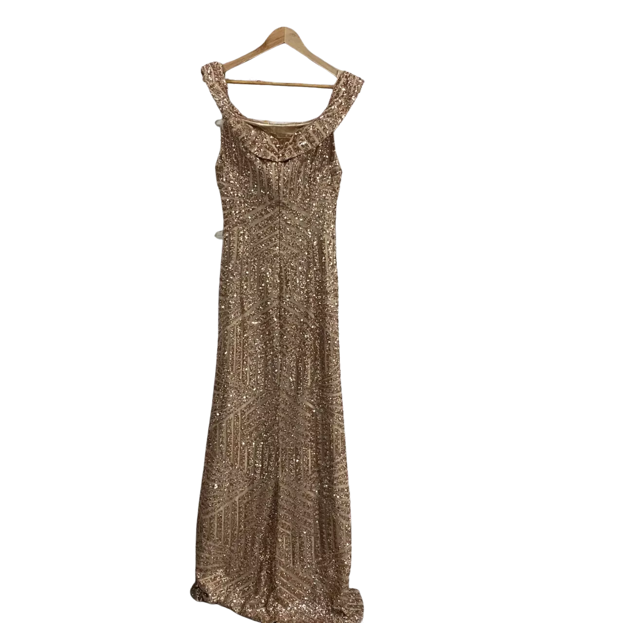 bariano rose gold sequin dress Womens Size 16 Geometric Formal Gown (s) - Used Very Good button up