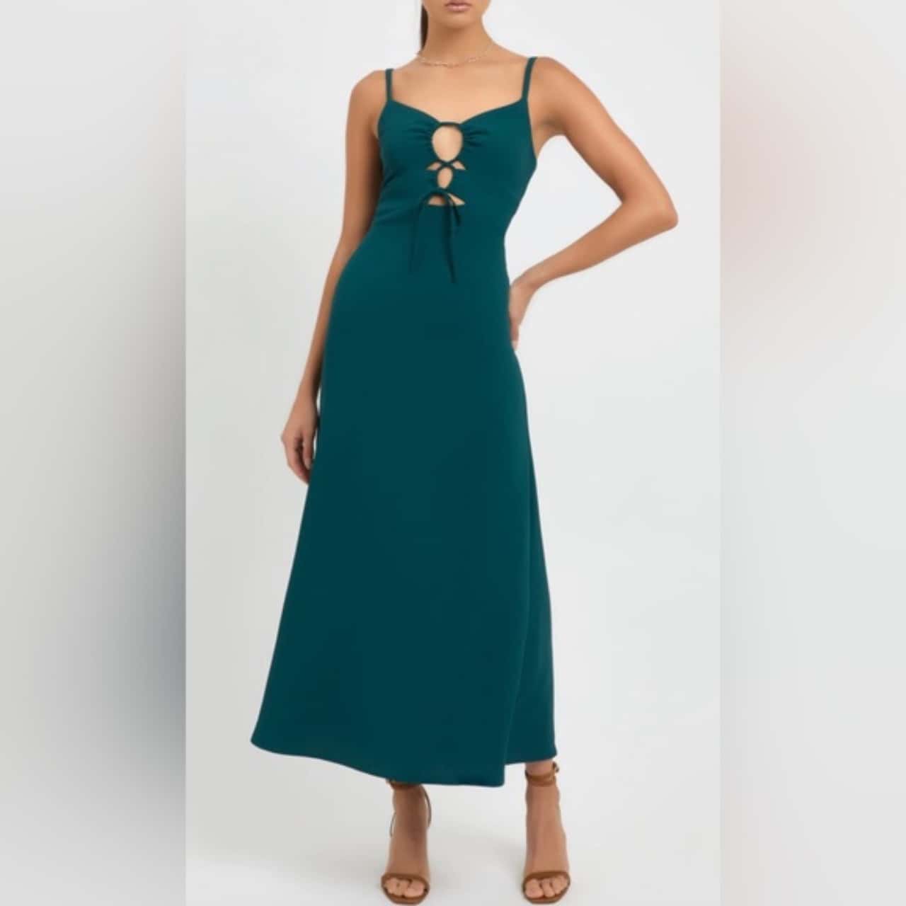 Kookai Womens Size 38 Shoestring Strap / Midi Dress Green (s)