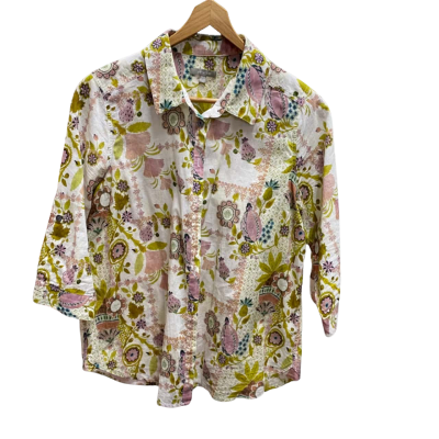 Yarra Trail Womens  Size 12 3/4 Sleeve Shirt Floral / Green / Navy Blue / Pink  