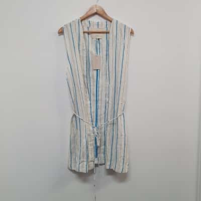 Nude Lucy Women's Size XXL Yin Linen Vest Azure Stripe - New With Tags