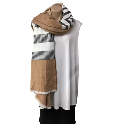 Seed Heritage Womens White / Beige / Black / Brown Striped Scarf / Wrap (new)