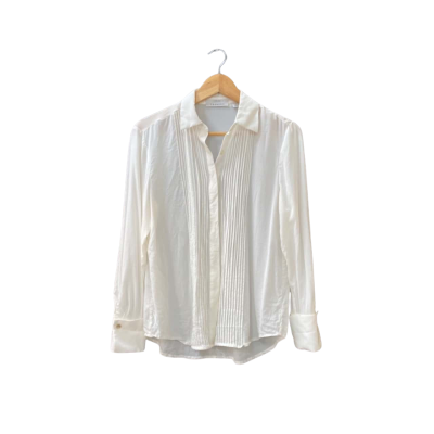 Trenery Size 10 Long Sleeve Shirt Off White 