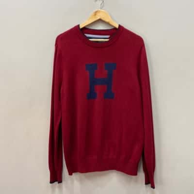 Tommy Hilfiger Mens  Size L Knitted Jumper Blue / Maroon 