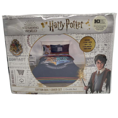 Harry Potter Cotton Quilt Cover Set Double Bed (1 Quilt Cover 1.8x2.1m, 2 Pillowcases 73x48cm) (Loose Manchester)