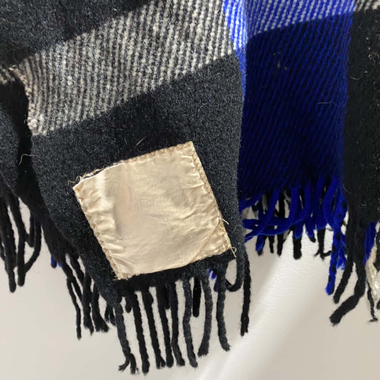 Vintage Onkaparinga Blue & Black Tartan with Fringe Pure Merino Wool