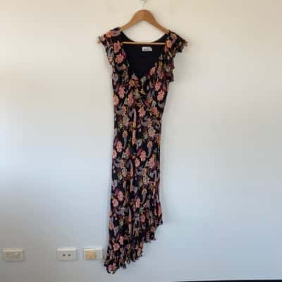 Zack London Black Floral Short Sleeve Midi Dress Size 12