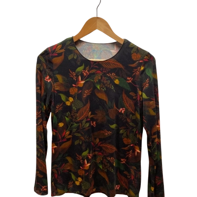 Blue Illusion Womens  Size S Black Floral Top 