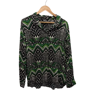Marco Polo Womens  Size 16 Button Up Top Black  / Green / White 