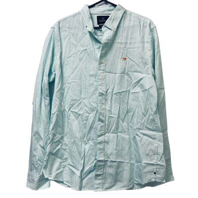 Scotch & Soda Mens  Size XL Long Sleeve White Shirt with Aqua Stripes  