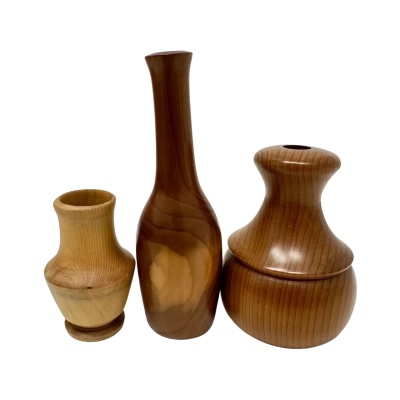 3 Small Wooden Vases