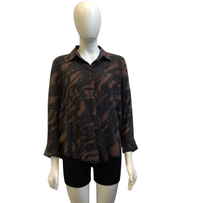 Mela Purdie Womens  Size 8 Patterned Silk Shirt Brown / Black